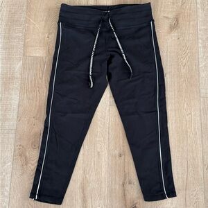 DKNY Sport Black Cropped Leggings Logo Side Stripe Drawstring Size XL